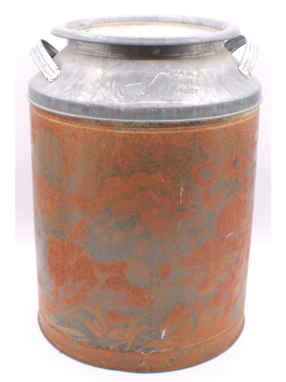 Golden Harvest Dairy Milk Can Lid with Rust Patina Collectible Farmhouse Tin Vtg